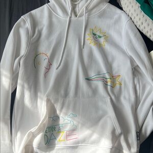 Brooklyn Cloth White Hoodie with Multicolor Neon Graphics
